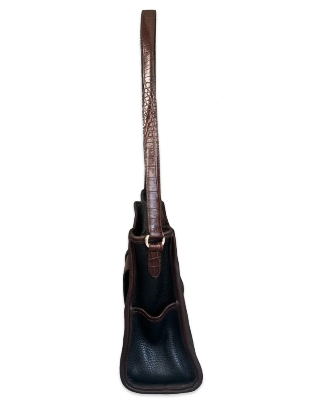 Brighton Collection Buckle Shoulder Bag Black and Tan with Croc Embossed Accents - Picture 14 of 15